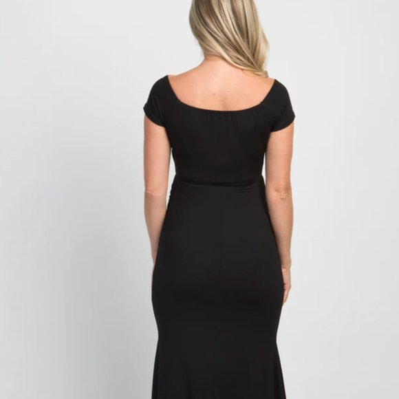 PinkBlush Black Off Shoulder Wrap Maternity Photoshoot Gown/Dress - Picture 3 of 9